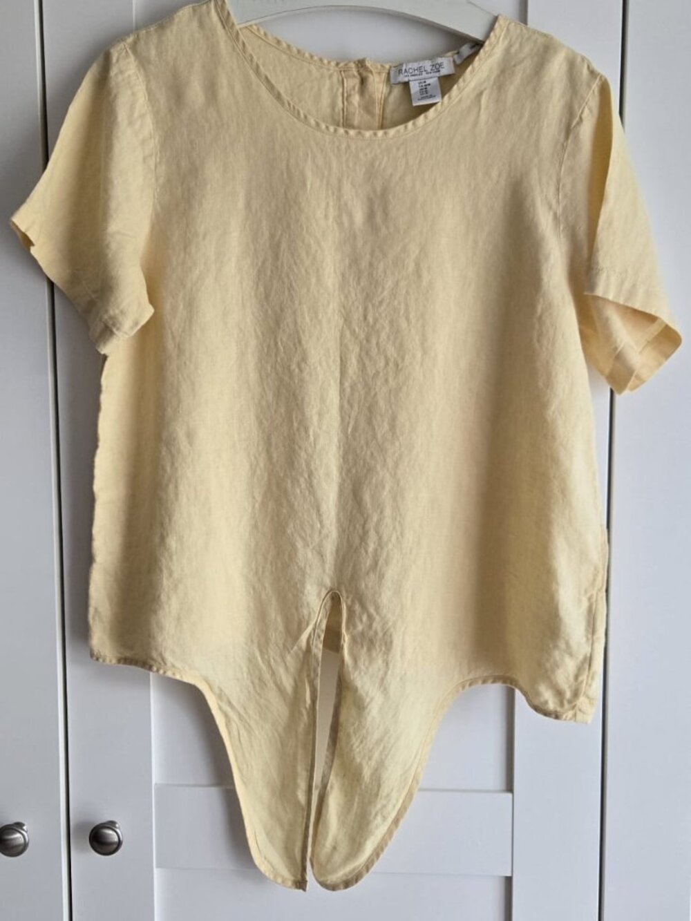 100% Linen Butter Yellow Tie Front Short Sleeve Top Size M PTP20 - Picture 9 of 9